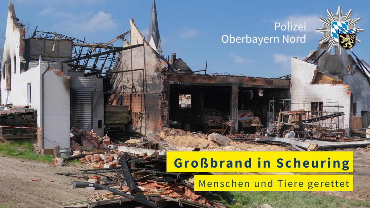 polizeiOBN's tweet photo. Beim Brand eines landwirtschaftlichen Anwesens in #Scheuring, Lkr. #Landsberg am Lech, entstand gestern ein Millionenschaden. Dem Einsatz der Rettungskräfte ist es zu verdanken, dass alle Bewohner und Tiere gerettet werden konnten.
Auslöser war vermutlich ein technischer Defekt. https://t.co/5q7ft1ADGu