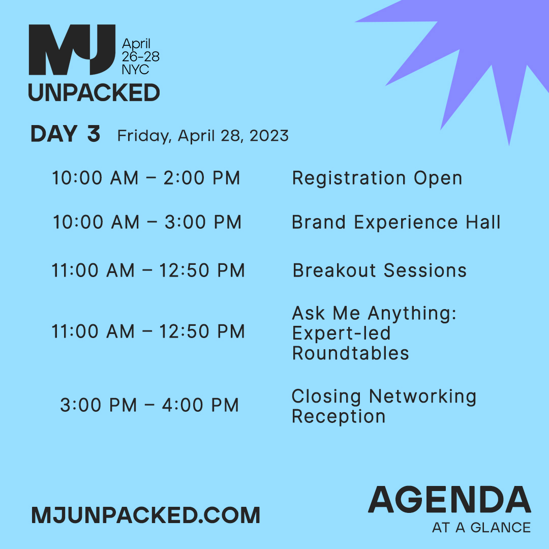 MJunpacked's tweet image. MJ Unpacked is one week away! Scroll through to take a sneak peek at next week's agenda at-a-glance...

Don't want to miss out? You still have time!

Register for MJ Unpacked ✅
ow.ly/zXZW50NLh92

Visit the full agenda at-a-glance 📅
ow.ly/wqEW50NLh8Z