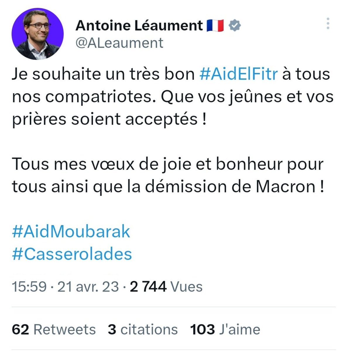 SurmulotsNews's tweet photo. ⚡ 🇨🇵 FLASH - Antoine Léaument au cœur d'une nouvelle polémique après un tweet sur l'#AidElFitr https://t.co/ar6zx4jUrS