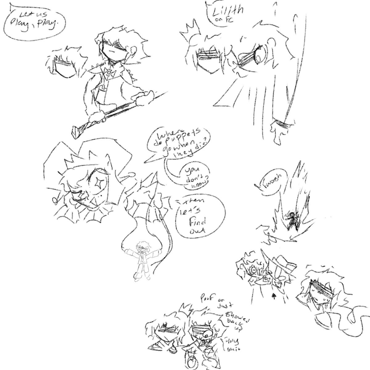 Scribfinite's tweet photo. An #EXERUNE doodle about the great Caper again.
Silly little guy you’re not supposed to turn people into puppets and burn them alive, at least ask first. https://t.co/dgsI0uGK86