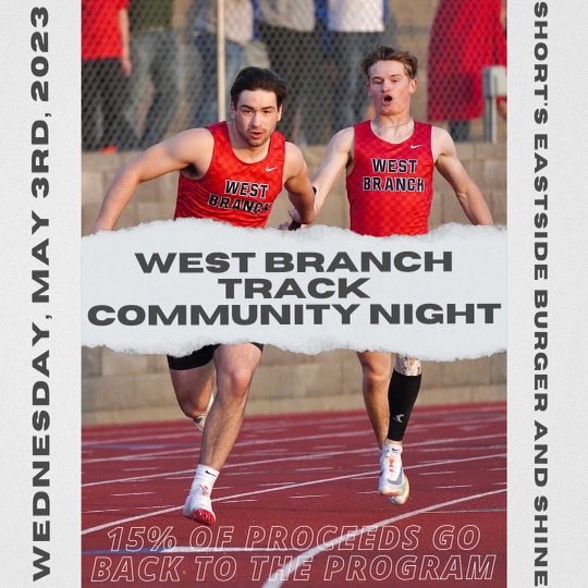 Come out and support the track teams!  ⁦<a href="/wb_boosters/">West Branch Boosters</a>⁩ ⁦<a href="/WBTimes/">West Branch Times</a>⁩ ⁦<a href="/wbbearsfootball/">West Branch Football</a>⁩ ⁦<a href="/wbbearsstudents/">WBHS Student Section</a>⁩