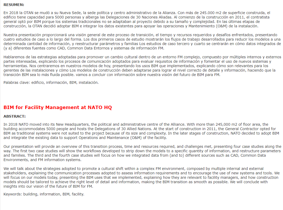 PONENCIA: BIM para la gestión de instalaciones en la sede de la OTAN

PONENTES:
Carlo Cosoleto
Victor Duarte

eubim.com/programa_Tema3…

#EUBIM2023