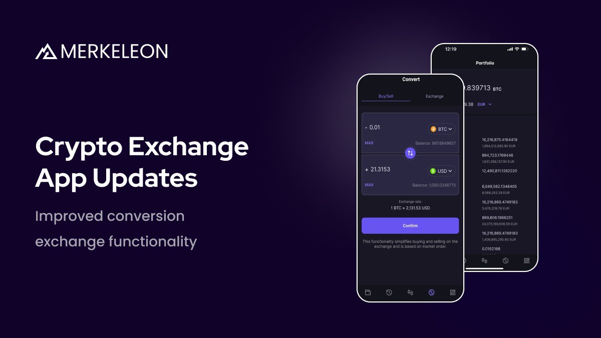 merkeleon's tweet image. The Merkeleon Team has released new updates to its Cryptocurrency Exchange mobile app, improving the convertion exchange functionality UI and introducing a Convert module.
Read more: linkedin.com/feed/update/ur…
#cryptosoftware #cryptoexchange