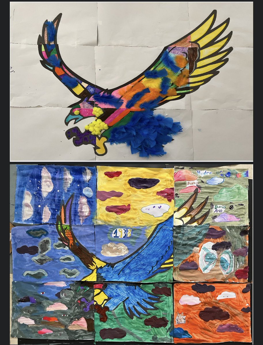 EAHallMS's tweet photo. Advisory classes got creative and decorated a giant Falcon posters!! 
Check out some of their art work!! 🎨 https://t.co/PsRGCzI2o9
