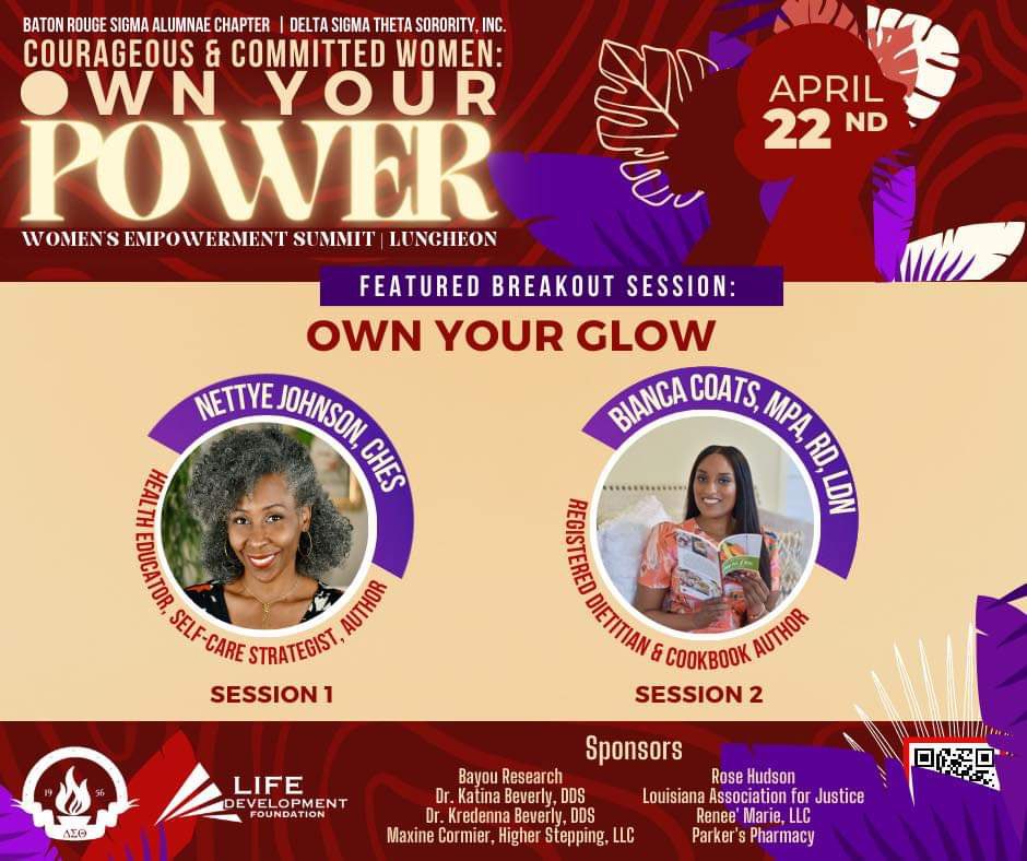 Thank you to the Baton Rouge Sigma Alumnae Chapter for the invitation to the 2023 Women’s Empowerment Summit!

Get ready to “Own your Glow” by learning some tips and tricks to a more holistic lifestyle! 

#womensempowermentsummit #ownyourpower #ownyourglow