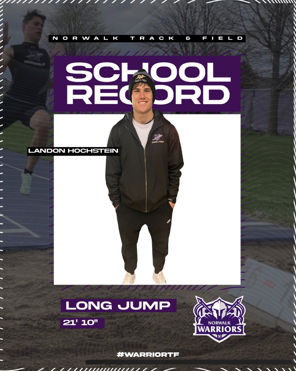 warrior_track's tweet photo. 🚨 School Record Alert🚨

Landon Hochstein now holds the school record for Long Jump after last night's jump of 21' 10". Another record broken for the 2023 season! 

#WarriorTF🛡️ https://t.co/jHpHFLPBRu