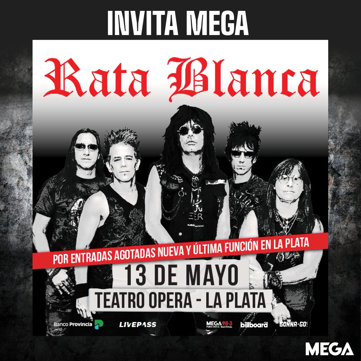 Mega983's tweet photo. 😎 @RATABLANCAOFFIC toca el 13 de mayo en el Teatro Opera de La Plata. Invita Mega. ⭐ https://t.co/u0vNpuSeUN
