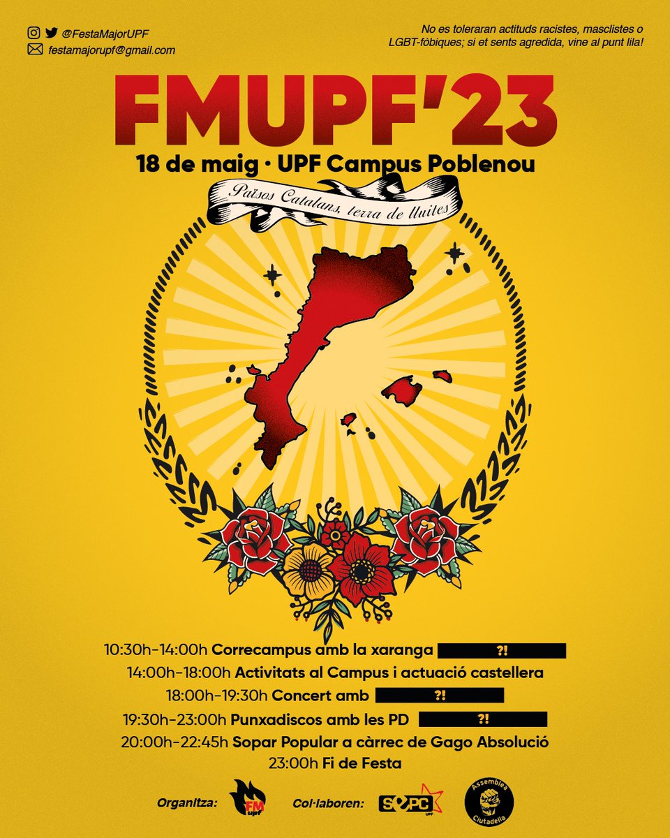 🔥PRIMER AVANÇAMENT DEL CARTELL🔥
👉🏼El 18 de maig ens veiem al Campus Poblenou per a tornar a gaudir d'una jornada de festa, música, cultura i lluita. 
‼️Estigueu atentes a properes novetats, recordem el dia 24 d'abril es publicaran els grups pel concurs de bandes!!
#FMUPF2023