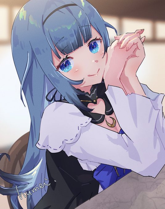 「blue hair cleavage cutout」 illustration images(Latest)