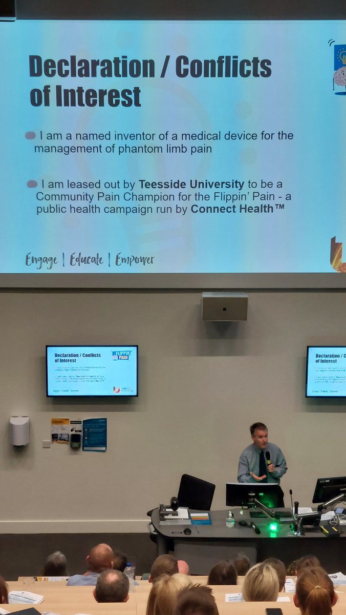 Third Keynote speaker of the day, Cormac Ryan, <a href="/PhysioResSoc/">Physiotherapy Research Society (PRS)</a> #PRS2023 talking about the "Flippin' pain" campaign.