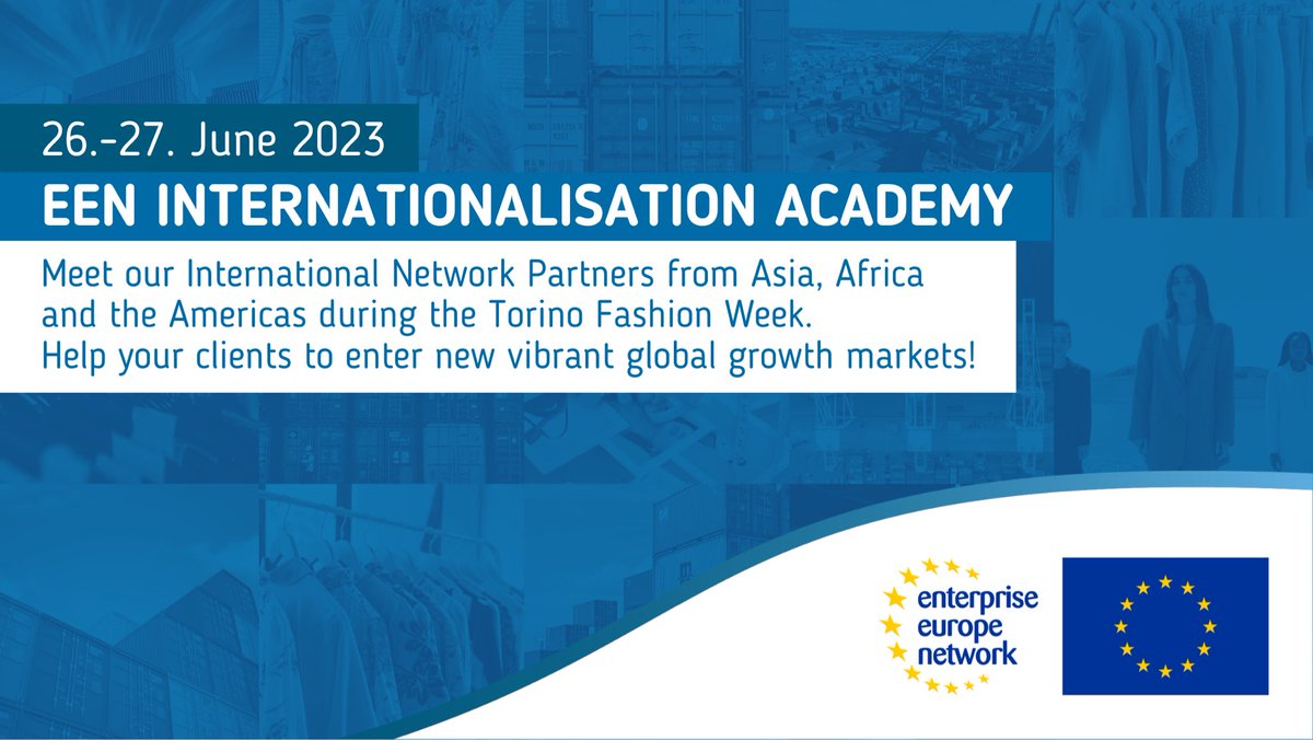 📢 News for 🇪🇺 <a href="/EEN_EU/">Enterprise Europe Network 🇪🇺</a> advisers!

You have business clients with 🌐 global ambitions? Join us in Torino on 26-27 June!

🤝 Connect with our partners in Asia, Africa &amp; Americas
📈 Help your clients to enter exciting new markets

✏️ Sign up via een.ec.europa.eu

#EENcanhelp