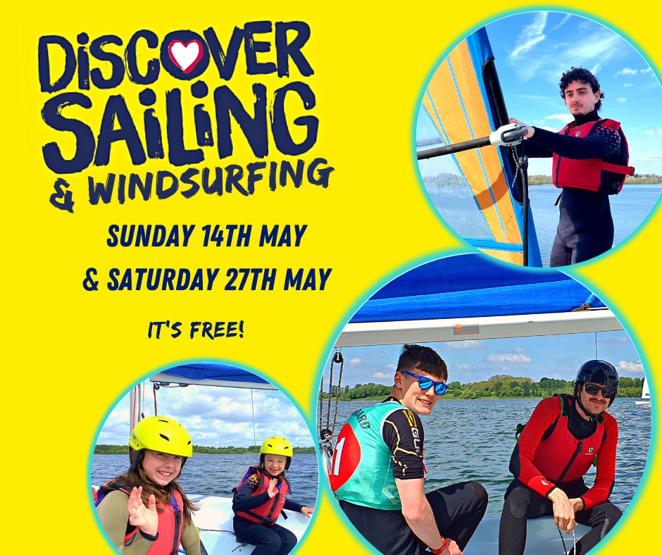 Discover Sailing &amp; Windsurfing days are back for 2023!

Come along for a free session, with kit provided, and enjoy time on the water.

Pre-booking is essential:

Sunday 14th May (Juniors) - bit.ly/juniordiscover…

Saturday 27th May - bit.ly/DiscoverSailin…