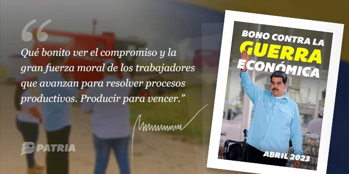 canalpatriadig's tweet photo. #AHORA

Inicia la entrega del Bono Contra la Guerra Económica abril 2023,a través del Sistema  @CarnetDLaPatria, para los pensionadas y Pensionados de la Patria 

✅ MONEDERO PATRIA: CREDITO por Bs  365,00  Bs.

#JuegosDeportivosALBA https://t.co/Xm1MlXOTv9