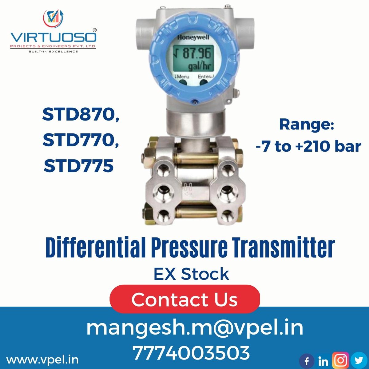 virtuoso_pvt's tweet photo. Honeywell Instruments stock availability at Pune | VPEL
#fieldinstruments #Instrumentsstock #stock #transmitters #honeywell #projects #industries #oilandgas #chemical #suger #pharma #petrochemical #power #water #distillery #beverages #metal #steel #construction #vpel #pune https://t.co/r5UZisQmmO