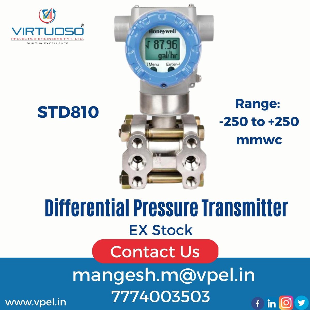 virtuoso_pvt's tweet photo. Honeywell Instruments stock availability at Pune | VPEL
#fieldinstruments #Instrumentsstock #stock #transmitters #honeywell #projects #industries #oilandgas #chemical #suger #pharma #petrochemical #power #water #distillery #beverages #metal #steel #construction #vpel #pune https://t.co/r5UZisQmmO