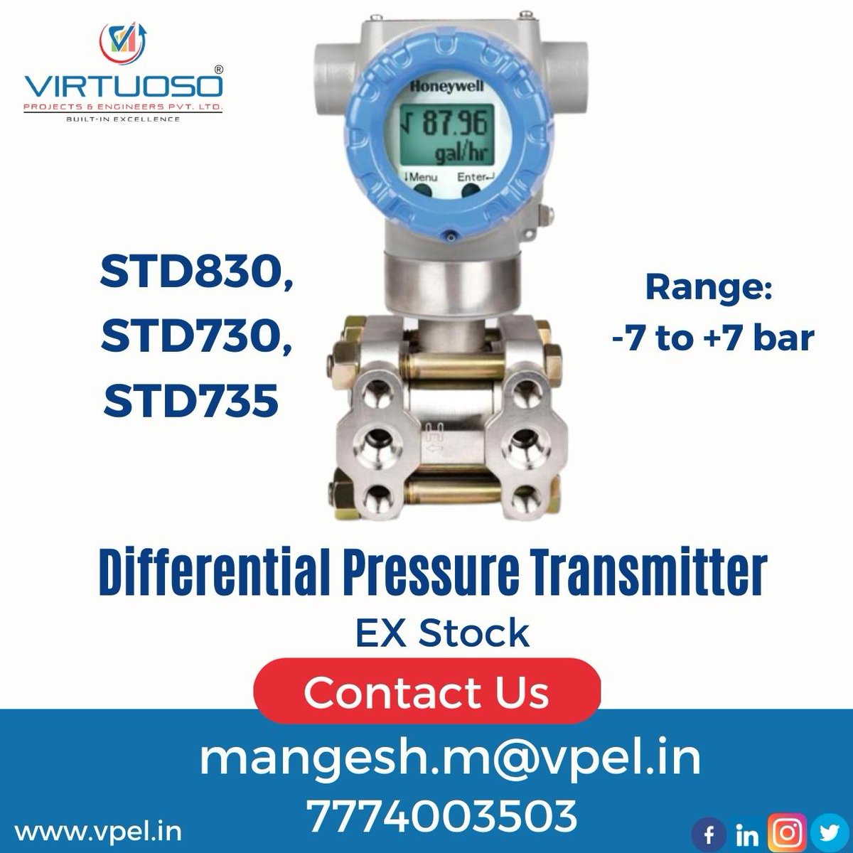 virtuoso_pvt's tweet photo. Honeywell Instruments stock availability at Pune | VPEL
#fieldinstruments #Instrumentsstock #stock #transmitters #honeywell #projects #industries #oilandgas #chemical #suger #pharma #petrochemical #power #water #distillery #beverages #metal #steel #construction #vpel #pune https://t.co/r5UZisQmmO