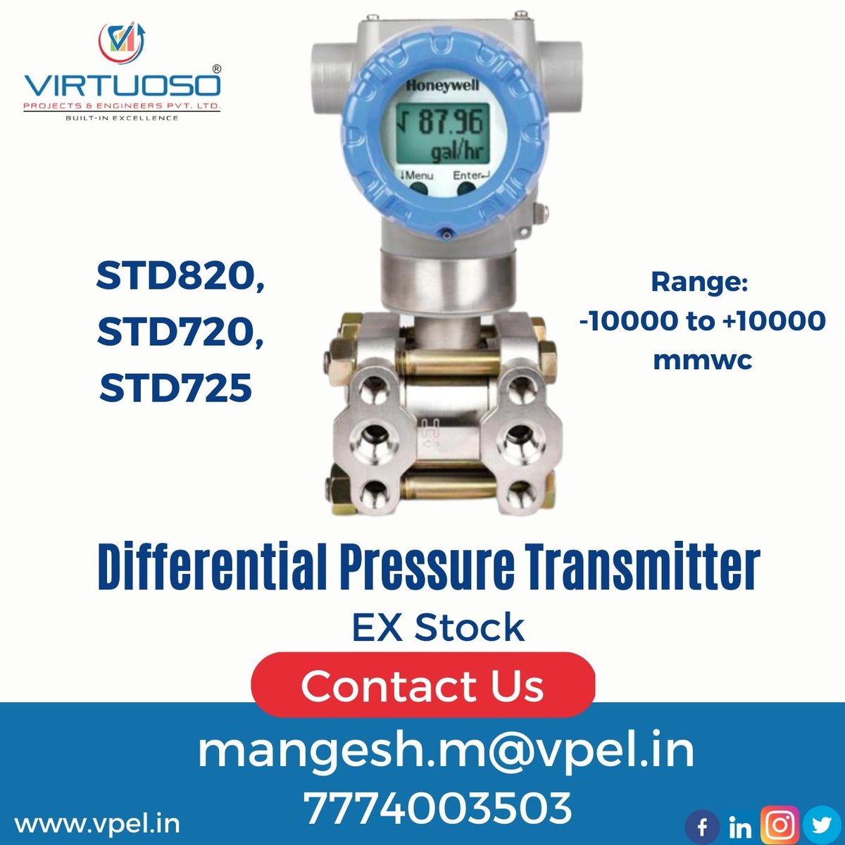 virtuoso_pvt's tweet photo. Honeywell Instruments stock availability at Pune | VPEL
#fieldinstruments #Instrumentsstock #stock #transmitters #honeywell #projects #industries #oilandgas #chemical #suger #pharma #petrochemical #power #water #distillery #beverages #metal #steel #construction #vpel #pune https://t.co/r5UZisQmmO