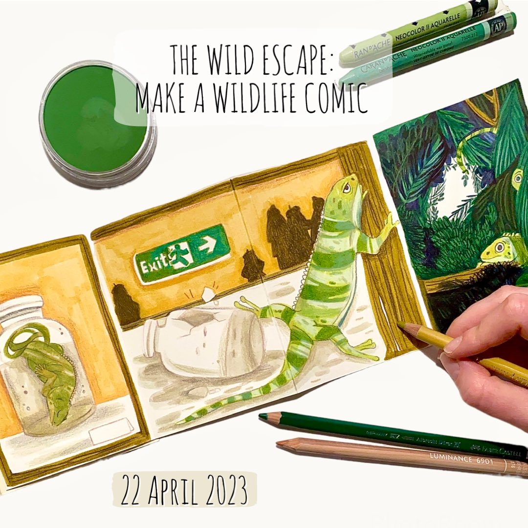 Giulialulia's tweet photo. Tomorrow is the day! 🦎 

I will be hosting a special workshop celebrating #EarthDay at the @HornimanMuseum as part of the #TheWildEscape project, where I will be teaching you how to make beautiful wildlife comics! 💬🦋

https://t.co/Kruaq10rB3 

#illustration #comics #animal https://t.co/922U91IFTm