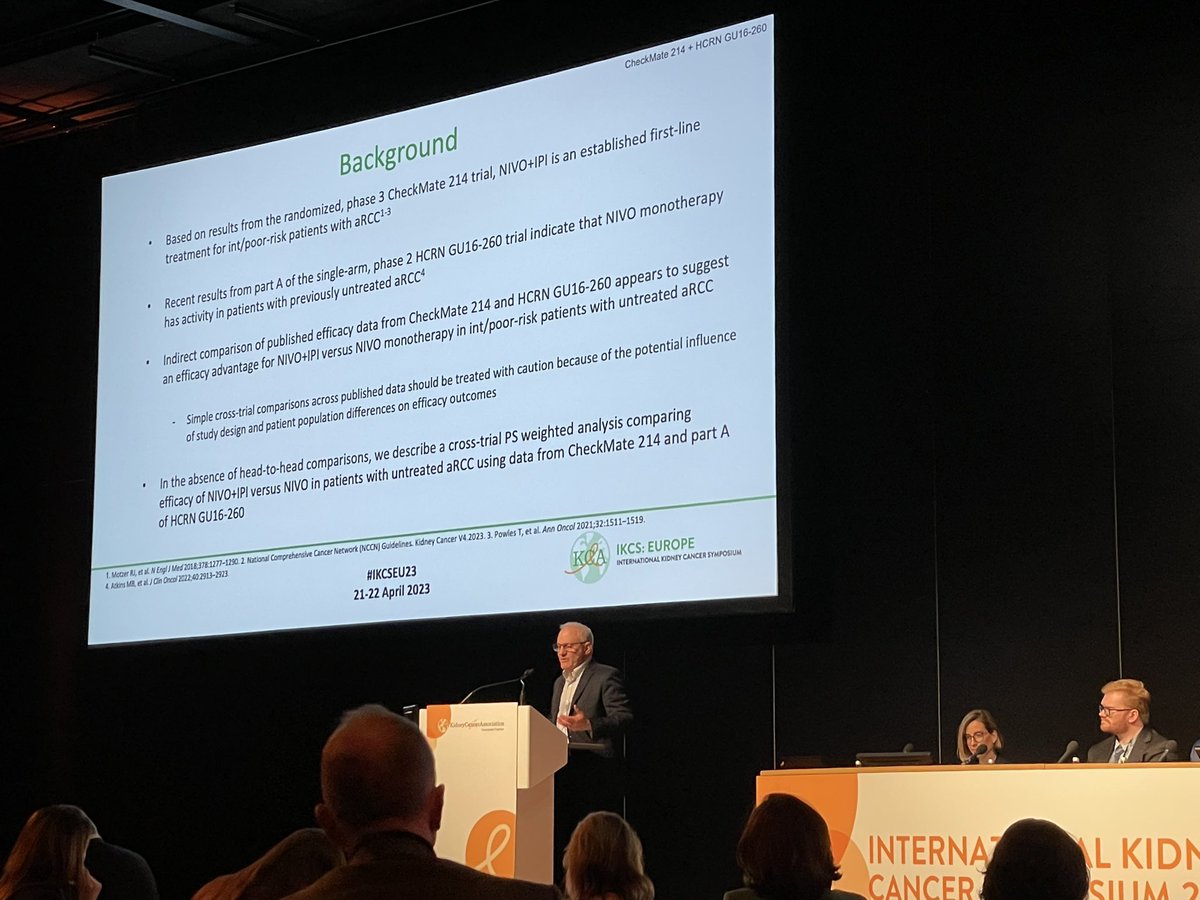 TiansterZhang's tweet photo. #MikeAtkins with an astute look at propensity risk scoring for Checkmate214 & @hoosiercancer GU trials — ipi-nivo benefit driven still from the IMDC intermed-poor risk group. #IKCSEU23 @KidneyCancer @OncoAlert https://t.co/fbqYVIrQdi