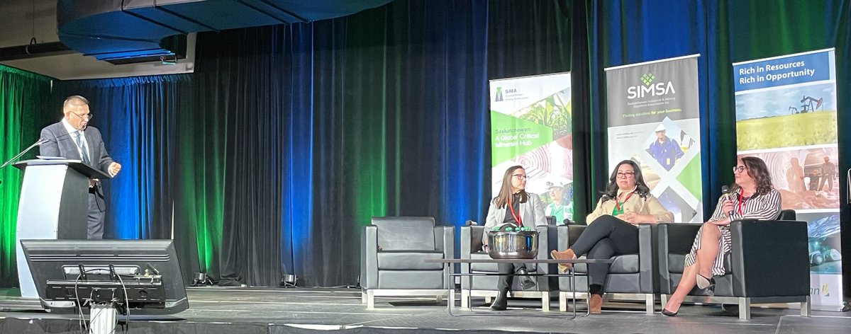SaskMiningAssoc's tweet photo. Day 2 of the #Saskatchewan Mining Supply Chain Forum included a panel on Advancing Diverse and Inclusive Supply Chains   with @NutrienLTD @camecocommunity and @bhp facilitated by Terry Bird, Director of Indigenous Relations @SaskPower 

#MSCF2023 #Mining #supplychain https://t.co/XWduL3pXnt