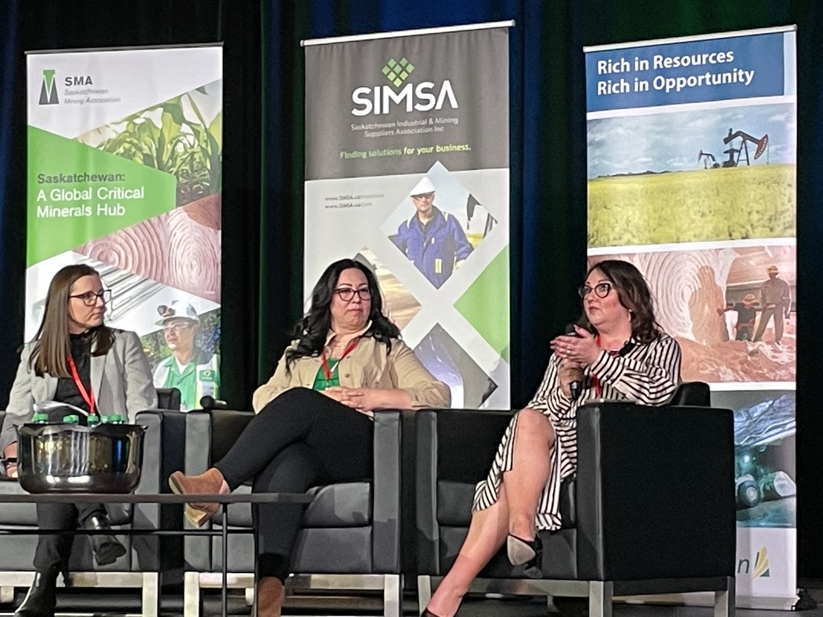 SaskMiningAssoc's tweet photo. Day 2 of the #Saskatchewan Mining Supply Chain Forum included a panel on Advancing Diverse and Inclusive Supply Chains   with @NutrienLTD @camecocommunity and @bhp facilitated by Terry Bird, Director of Indigenous Relations @SaskPower 

#MSCF2023 #Mining #supplychain https://t.co/XWduL3pXnt