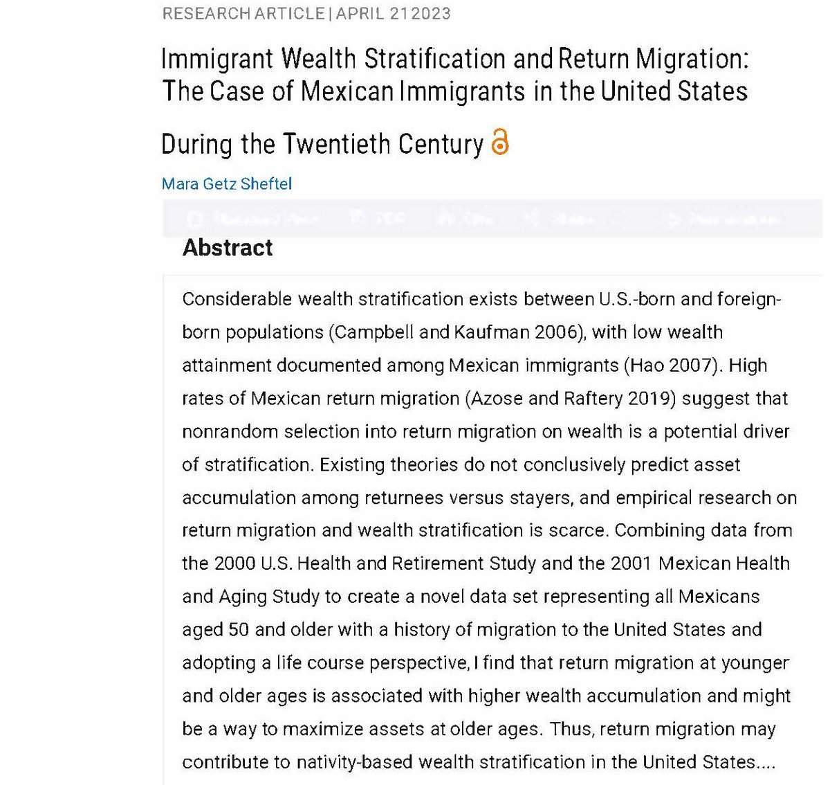 ReadDemography's tweet photo. In “Immigrant Wealth Stratification &amp; Return Migration,” @MaraSheftel shows that “return migration is associated with a more diverse asset portfolio…&amp; higher total net wealth” &amp; so can represent “a story of success.” @GC_CUNY @CIDR_NYC @psupopresearch 
https://t.co/oKi64B2nng https://t.co/YQloyDa9KM