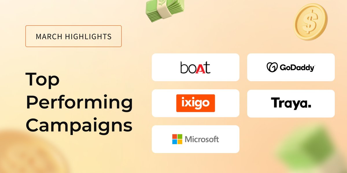 Here is the list of programs that were the top performers for the month of March 📈

🔸<a href="/RockWithboAt/">boAt</a>

🔸<a href="/GoDaddy/">GoDaddy</a>

🔸<a href="/ixigo/">ixigo</a>

🔸Traya

🔸<a href="/Microsoft/">Microsoft</a>

Sign up with Mitgo to monetize your network and boost your earnings. 🤩

➡️bit.ly/3LmoP7n

#MitgoIndia #partnerprogram