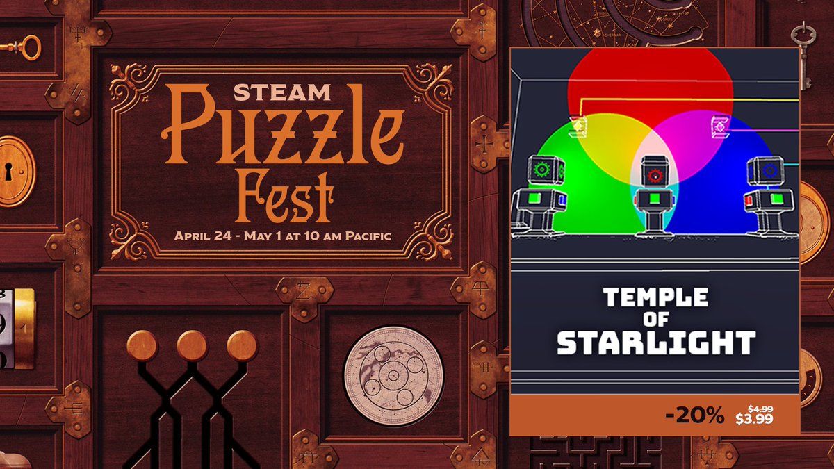 EnlitGames's tweet photo. PUZZLE ME THIS! Temple of Starlight is participating in the Steam Puzzle Fest next week!🎉 We're excited to be a part of it and are celebrating with a 20% discount🧩🎮  #SteamPuzzleFest #PuzzleGames #IndieGames https://t.co/UOUZcWDe0q
