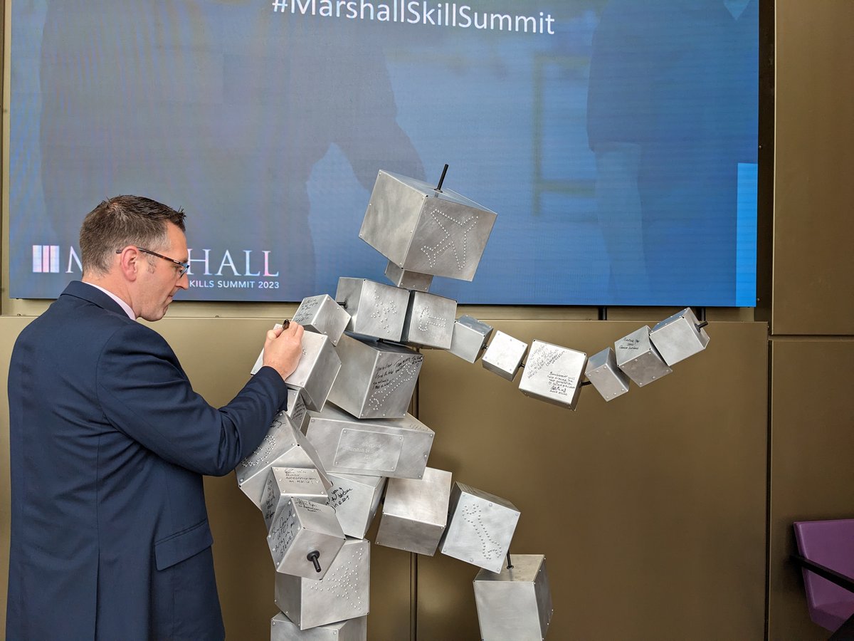 Marshall_Skills's tweet photo. What a way to wrap up the first #MarshallSkillsSummit!

Our apprentices revealed a lifesize "apprentice"—assembled on-site during today's event.

Our guests then signed the sculpture to show their commitment to fostering the next generation of aviation and engineering talent. https://t.co/znG56byD7d