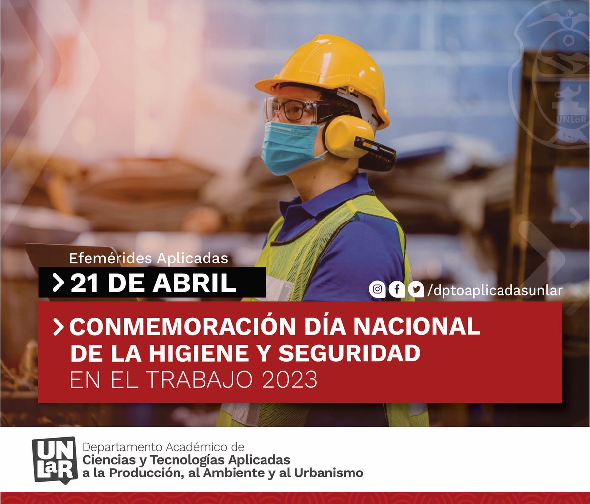 🔺CONMEMORACIÓN DÍA NACIONAL DE LA HIGIENE Y SEGURIDAD EN EL TRABAJO 

• ¡Muchas Felicidades! A todos los Profesionales en Higiene y seguridad en el trabajo.

+info instagram.com/p/CrTJoCdOgyI/…

🔺Higiene y seguridad en el trabajo
🔺Efemérides Aplicadas