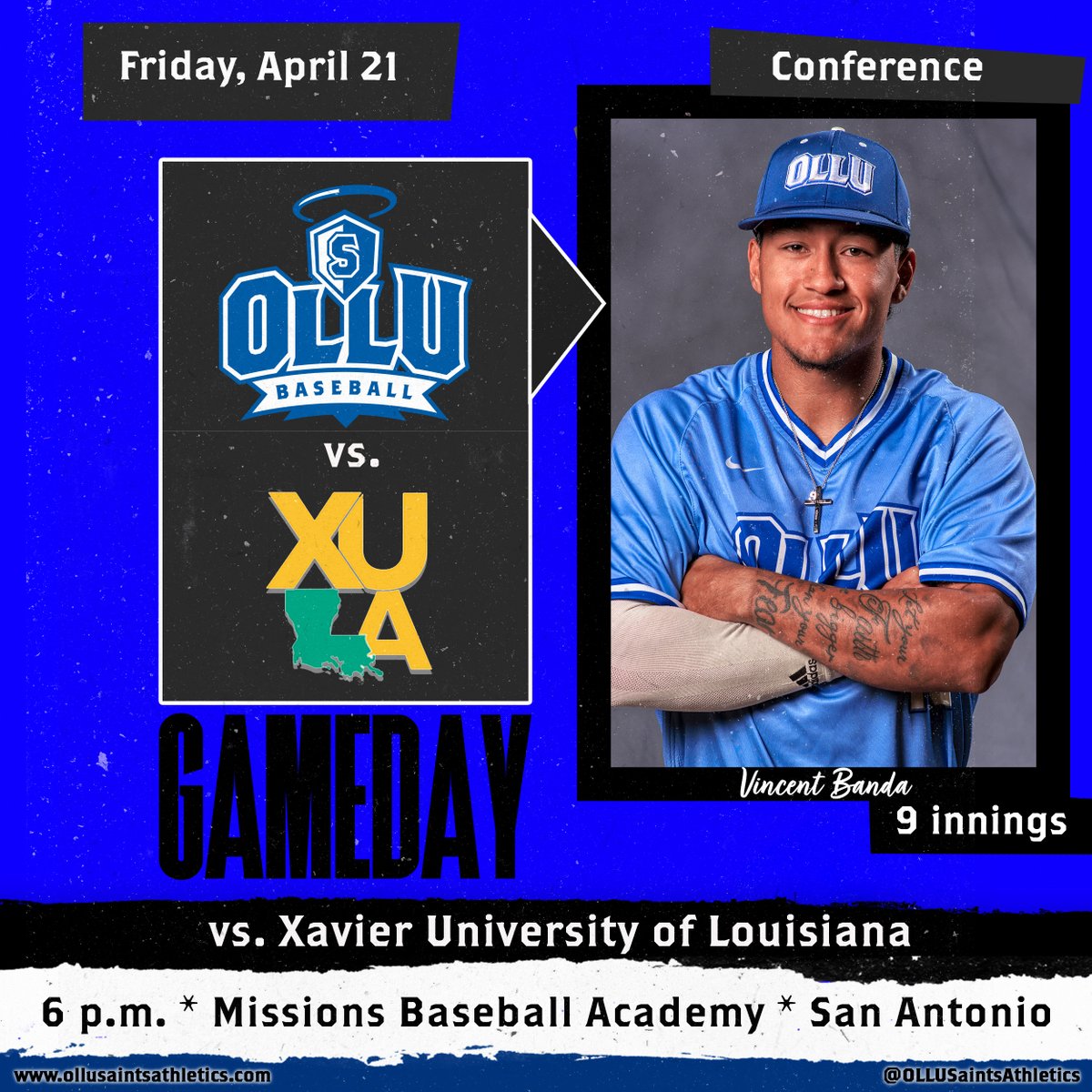 OLLUSaints's tweet photo. #SaintsGameDay: #OLLUBaseball hosts Xavier for the first of a three-game Red River Athletic Conference series. Tonight, we will host Saints Appreciation Day with free admission/burgers/hot dogs while they last. Watch live here: https://t.co/Qikgm1L3KP #WingsUpSaints https://t.co/xqhDx83fbN