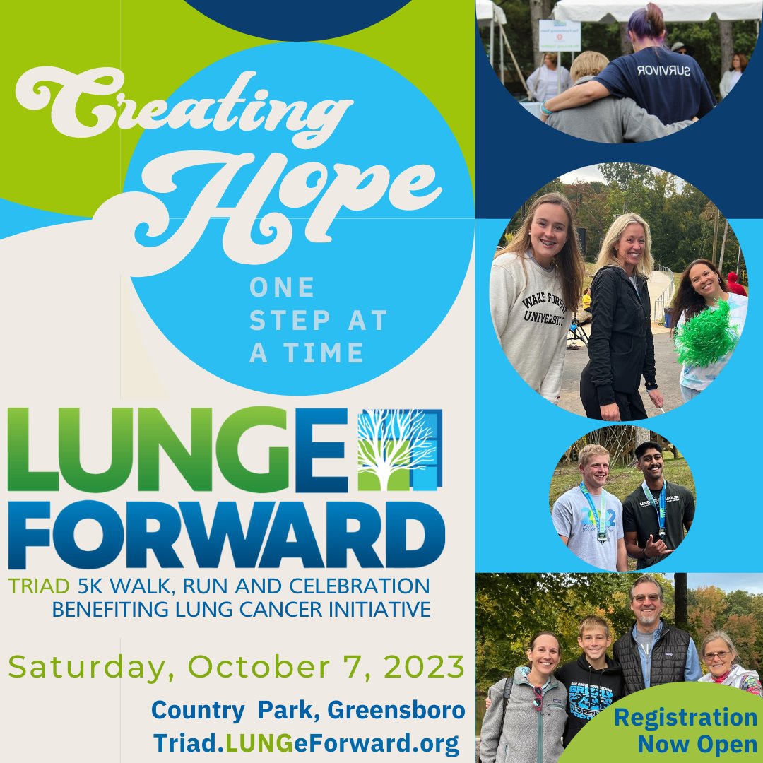 Registration is OPEN for the Triad LUNGe Forward 5K Run, Walk &amp; Celebration! We can't wait to see you on October 7 as we raise awareness &amp; critical funds for lung cancer research!

Register Now: Triad.LUNGeForward.org

Together, there is so much we can do!
#triadlungeforward