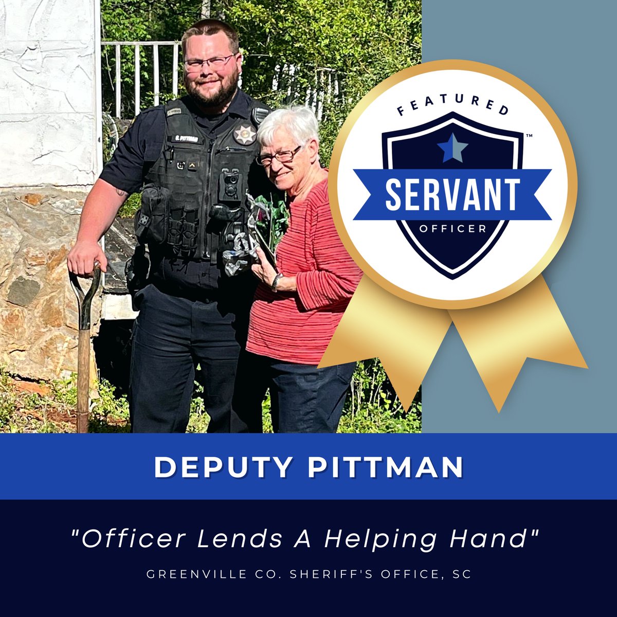 lhlnetwork's tweet photo. This week, we are featuring Deputy Pittman with the Greenville Co. Sheriff's Office in South Carolina.

Go to (https://t.co/cvetp0Xtlw) to read the fully story!

#servantofficer. #featuredofficer. #officer. #police. #policeofficer. #lawenforcement. #humanizethebadge. https://t.co/UpMk4dz2AJ