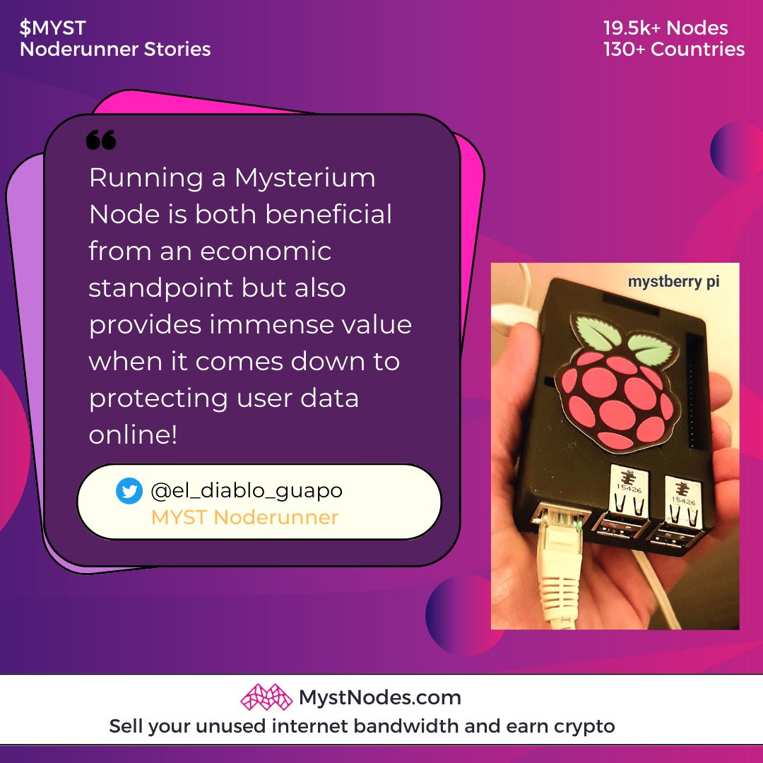 MysteriumNet's tweet image. We couldn't agree more @el_diablo_guapo! Running a $MYST Node is a win-win for protecting privacy and earning rewards. #MysteriumNetwork #VPN #Noderunners