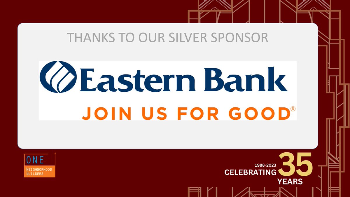 1_neighborhood's tweet photo. We are proud to announce that Eastern Bank Charitable Foundation has joined us as a Silver Sponsor for our 35th Anniversary celebration. Thank you for your support. @easternbank #onenb35th https://t.co/Jysjz9vybk https://t.co/MsqsaMKB2b