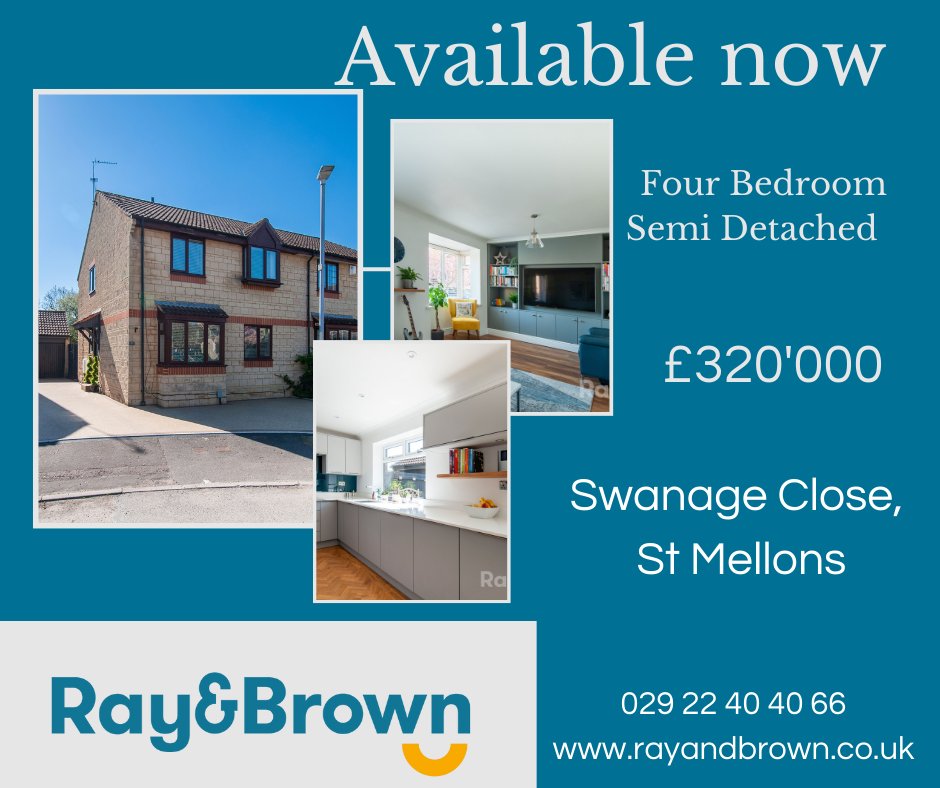 RayandBrown's tweet photo. Absolutely Stunning FOUR Bedroom Semi Detached in St Mellons.
This family home is finished to a Show Home standard and we are really looking forward to showing it off.
To see more contact us to arrange a viewing.
#cardiffproperty #estateagent #movinghome https://t.co/ke9Bp3QloE