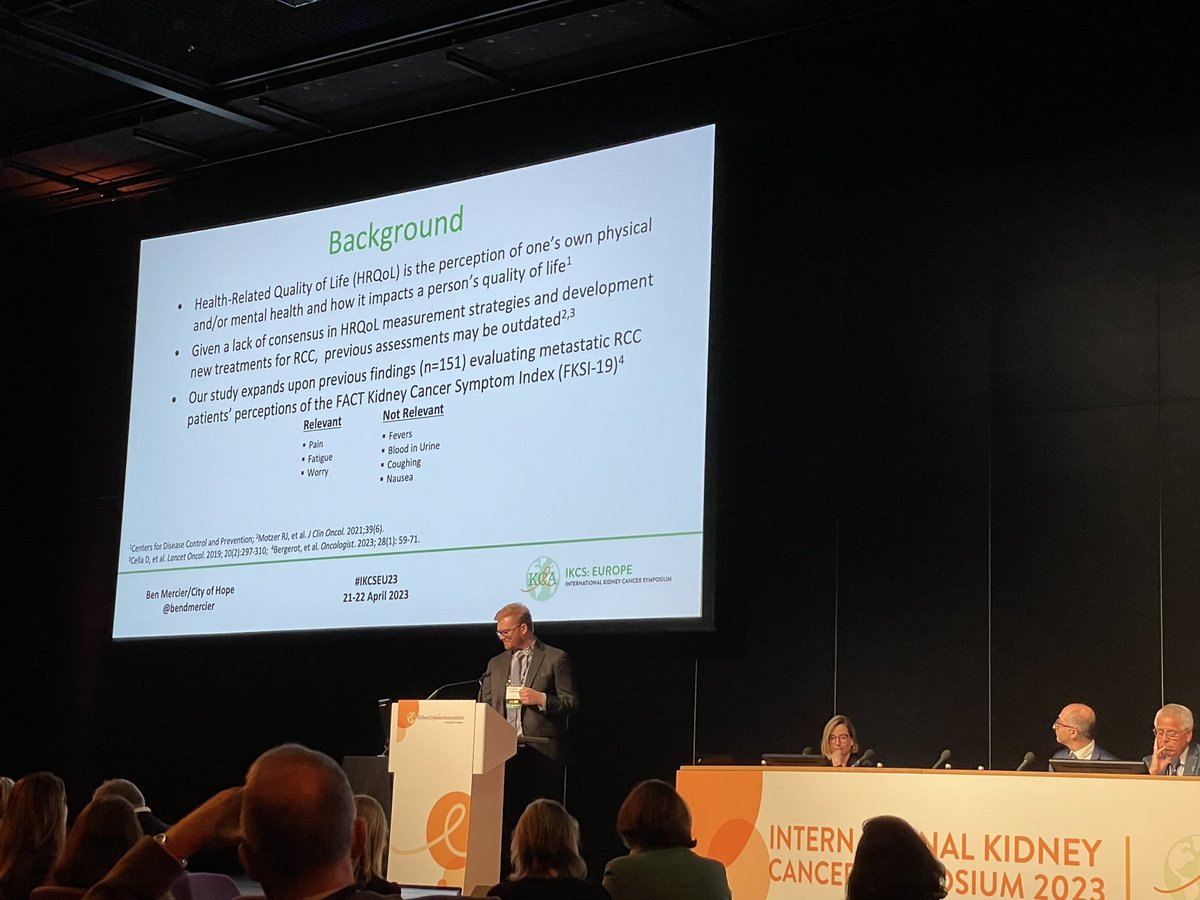 TiansterZhang's tweet photo. #BenMercier with a nice analysis of QOL metrics for patients w #kidneycancer — good work @crisbergerot @montypal @tompowles1 et al! @KidneyCancer #IKCSEU23 @OncoAlert https://t.co/WziesYNrTM
