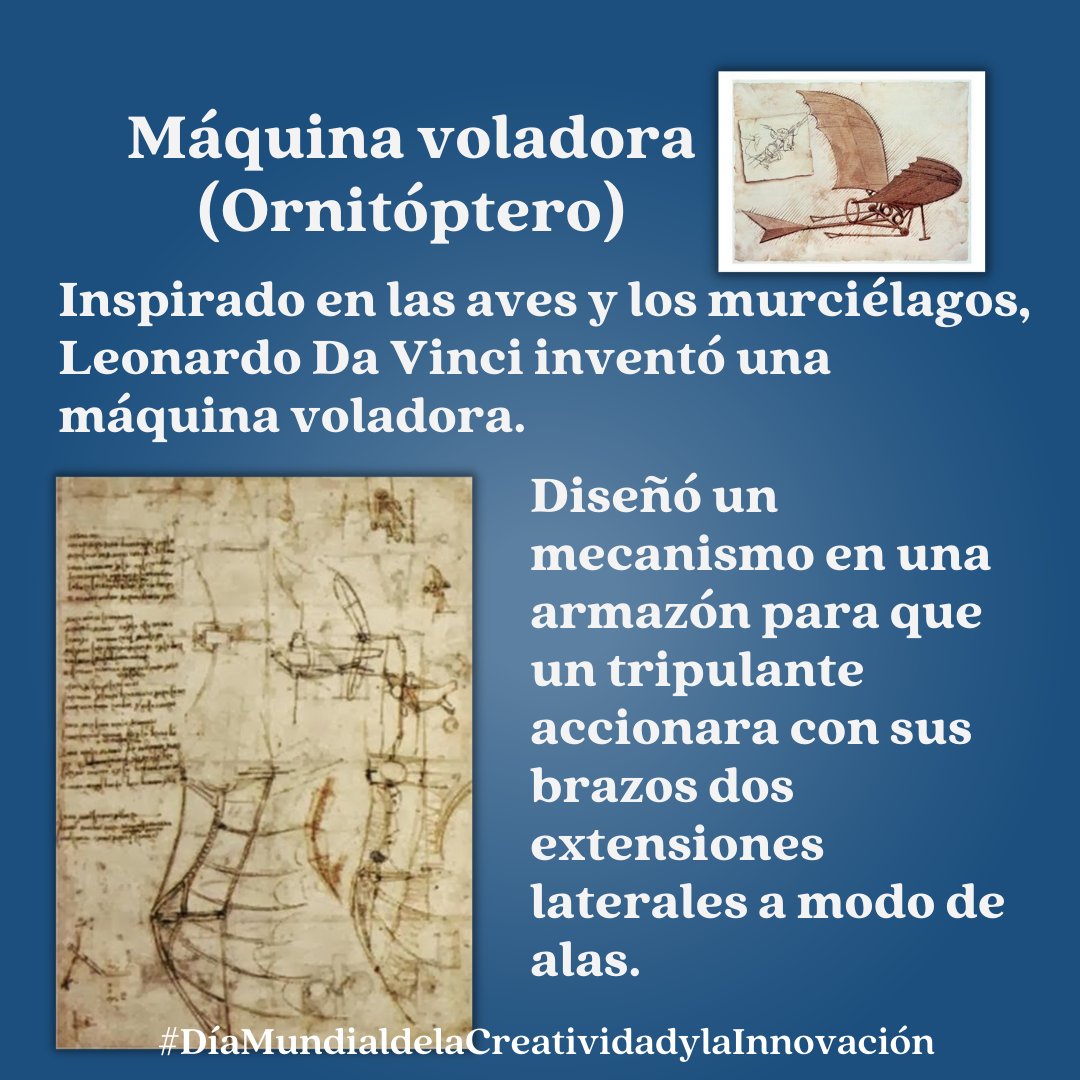 OEPM_es's tweet photo. 21 de abril
#DíaMundialdelaCreatividadylaInnovación,
por la promoción del pensamiento creativo multidisciplinario para lograr un desarrollo y progreso de la sociedad.
En este día rendimos homenaje al gran creativo Leonardo da Vinci.
"Impedimento non mi piega"
#AprendePI https://t.co/WddkrEcz2t