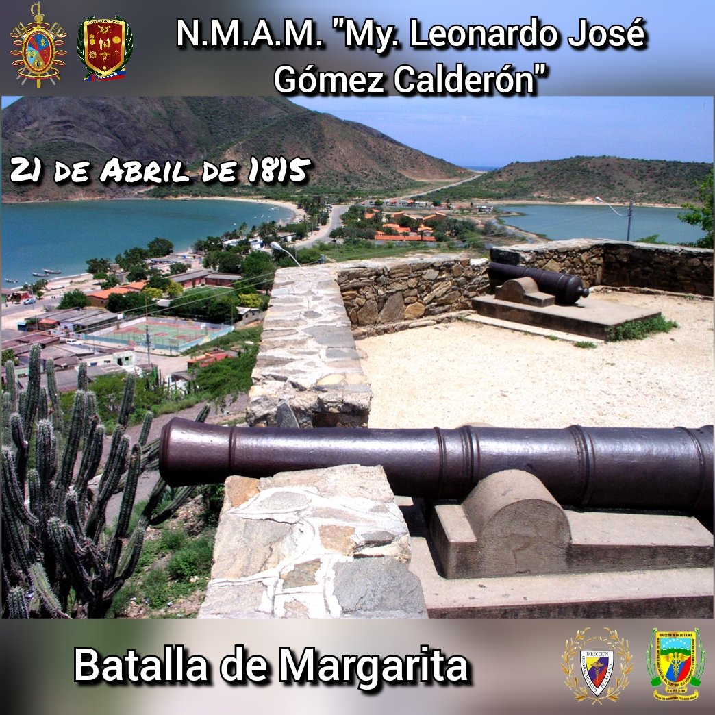 #21Abr || Tal día como hoy en 1815, fue librada La Batalla de Margarita, por Juan Bautista Arismendi, en la población de Juan Griego con 50 hombres, ante la llegada de la Expedición pacificadora de Pablo Morillo.
<a href="/DigesaludFANB/">DIGESALUDFANB</a> 
<a href="/ServiciosMPPDVe/">Viceministerio de Servicios para la Defensa 🇻🇪</a> 
#SoloUnidosVenceremos