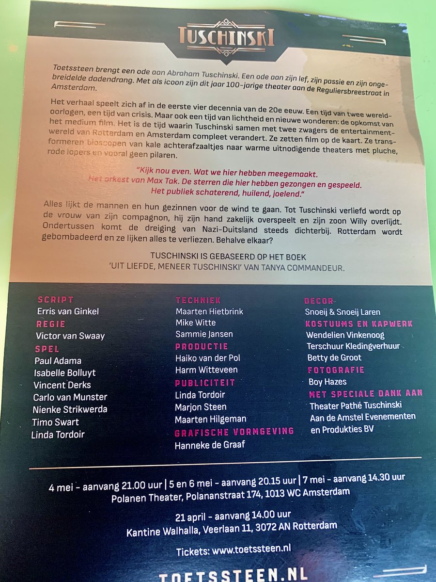 aartgaag's tweet image. Dit is geweldig , ontroerend , waanzinnig goed gespeeld ⁦@Toetssteen⁩ 
Een absolute must go , maar het doet ook enorm pijn .
En wat een verhaal , leven, werk en vernietiging van #Tuschinski