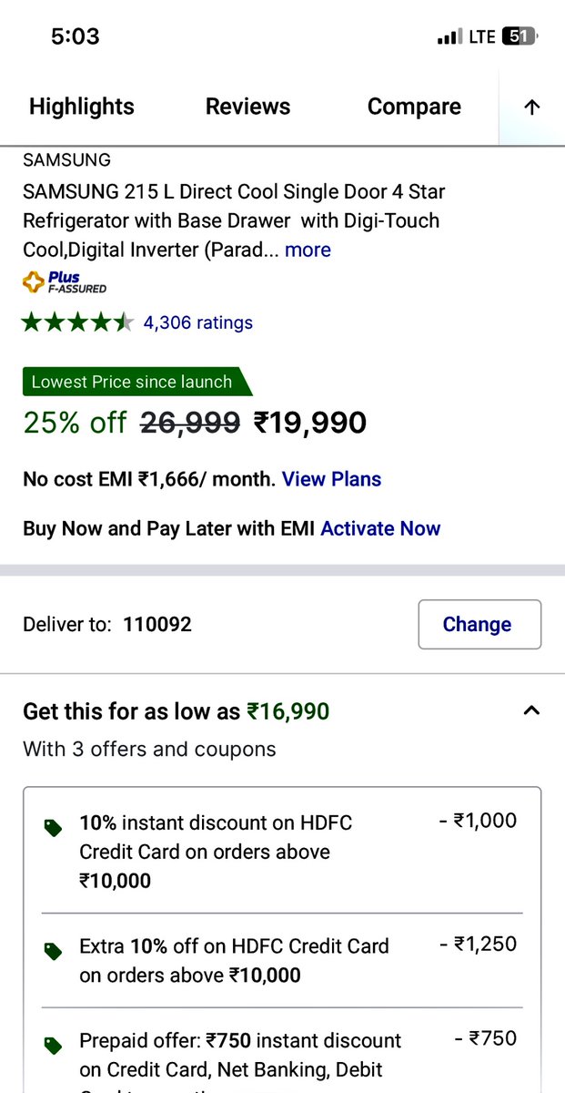 neeshu43's tweet photo. @flipkartsupport  i want to order this https://t.co/Ar1HLMybZg but when i was trying to order via Hdfc credit Card then one offer not applying which is extra 10% upto 1250. How to get this item @16990 as showing here https://t.co/aeRUBHU5OD