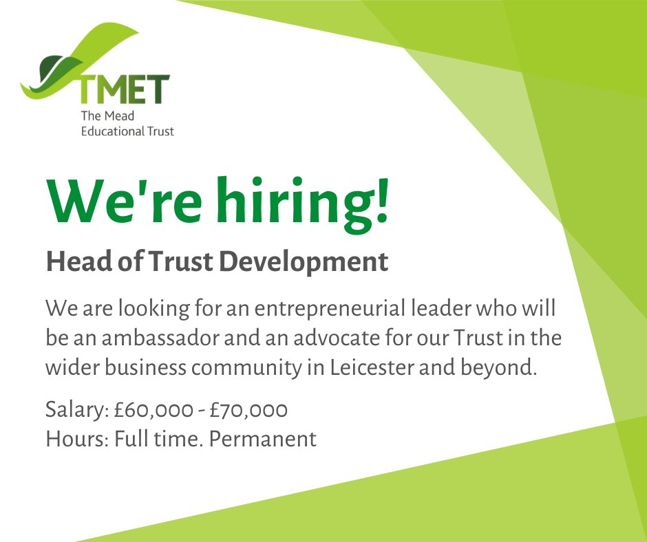 📢📢We're Hiring📢📢 - Head of Trust Development

If you are looking for a truly special and career defining role, then do get in touch.

For more information and to apply: bit.ly/3KWlbQa
