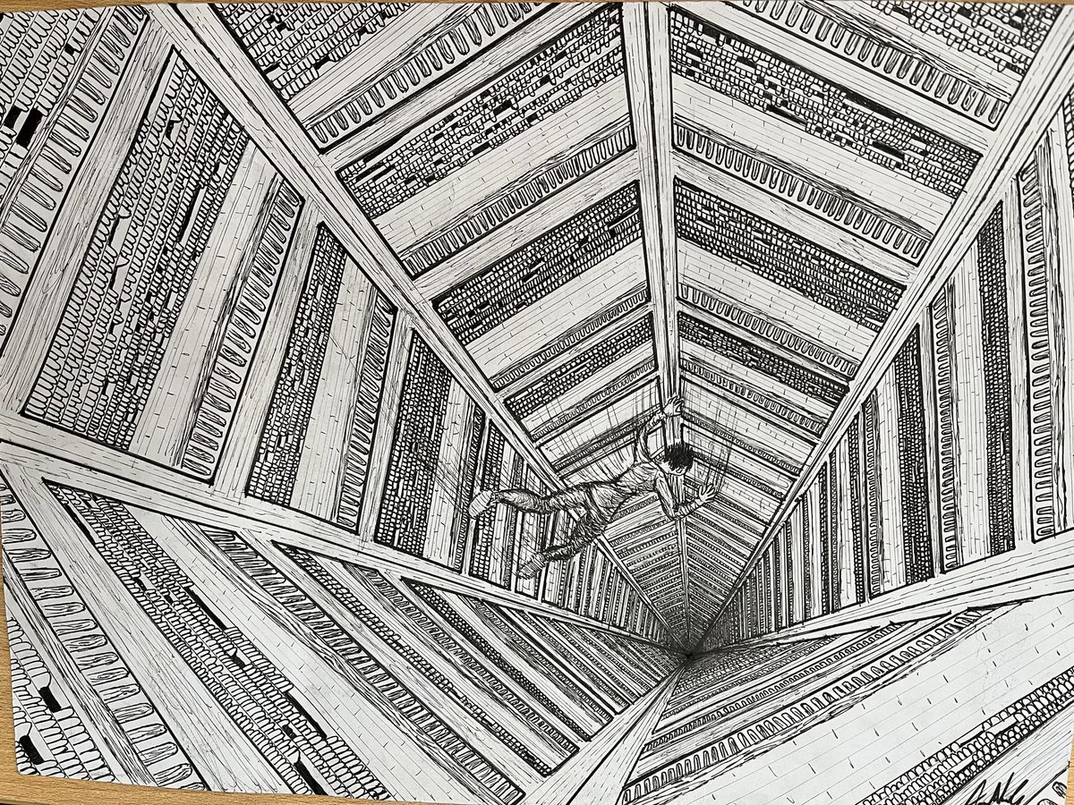 Le pedí a mis alumnos que ilustraran sus escenas favoritas de algún cuento de Borges. Algunos de sus trabajos me volaron el mate. Les comparto:

Biblioteca de Babel