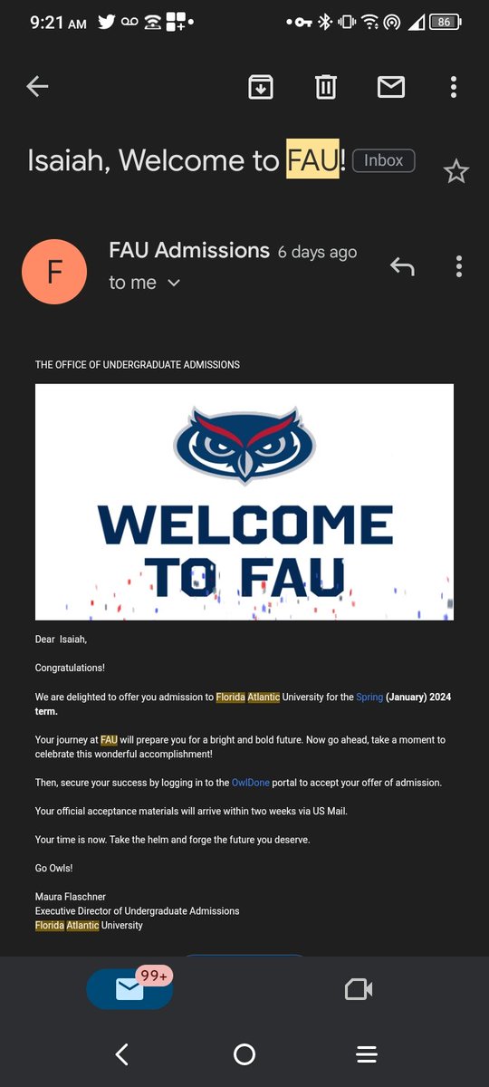 Got accepted to fau 🤙🏿👍🏿
