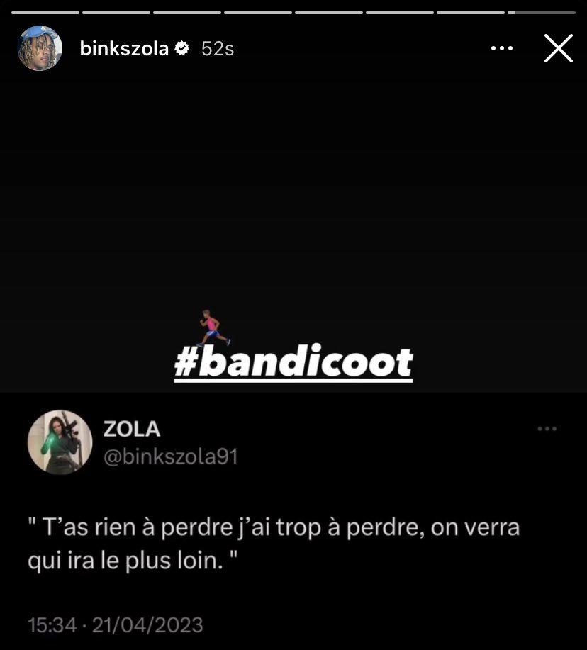 zolaskinfo's tweet photo. Le son "bandicoot" de Zola prochainement ?! 🤔

Il le tease en story instagram ! 🚨 https://t.co/Zcxfg6jqHI