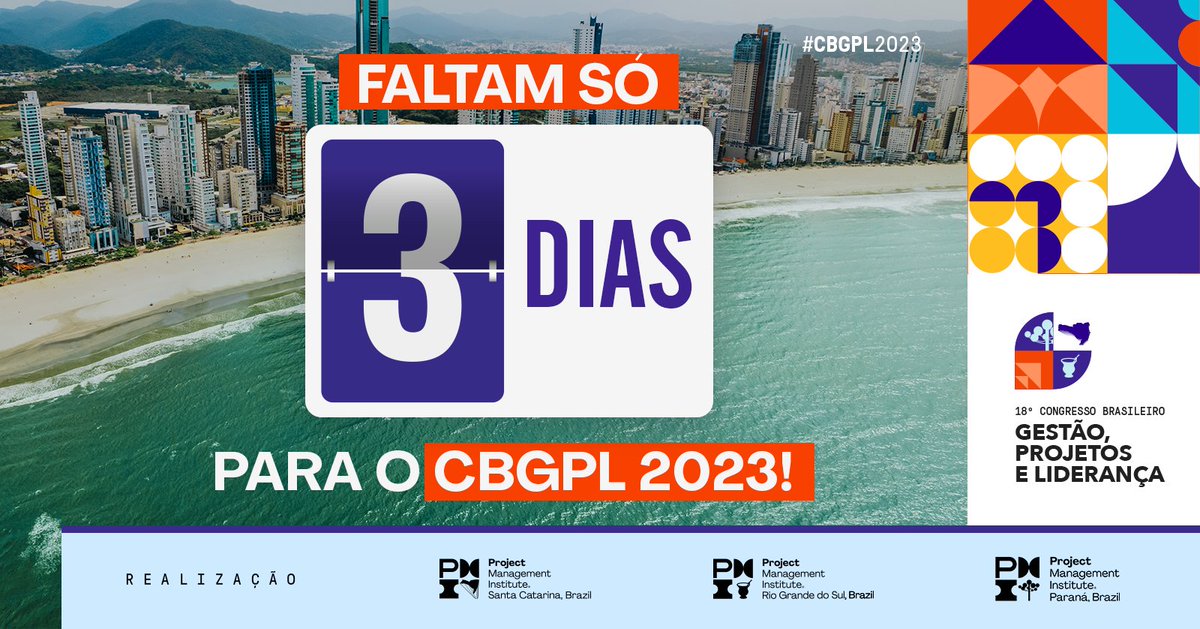 cbgpl_pmi's tweet photo. A contagem regressiva começou oficialmente! Já tem muitos congressistas chegando em Balneário Camboriú, e você? 

✅ Programação completa no site.  INSCREVA-SE:
https://t.co/PURacVKjdN

#cbgpl #cbgpl2023 #gestao #projetos #lideranca #pmi #pmirs #pmisc #pmipr https://t.co/dc2ZRZGgZm