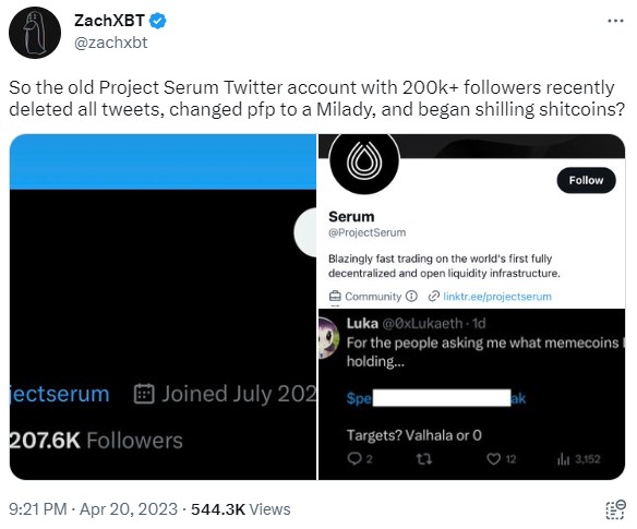 back2crypto_com's tweet photo. #Serum (#SRM) is showing suspicious activity.

Their Twitter is removing followers, changing their avatar to Miledy and shilling projects. The portal address has also been changed. https://t.co/FxQVDhSpk1