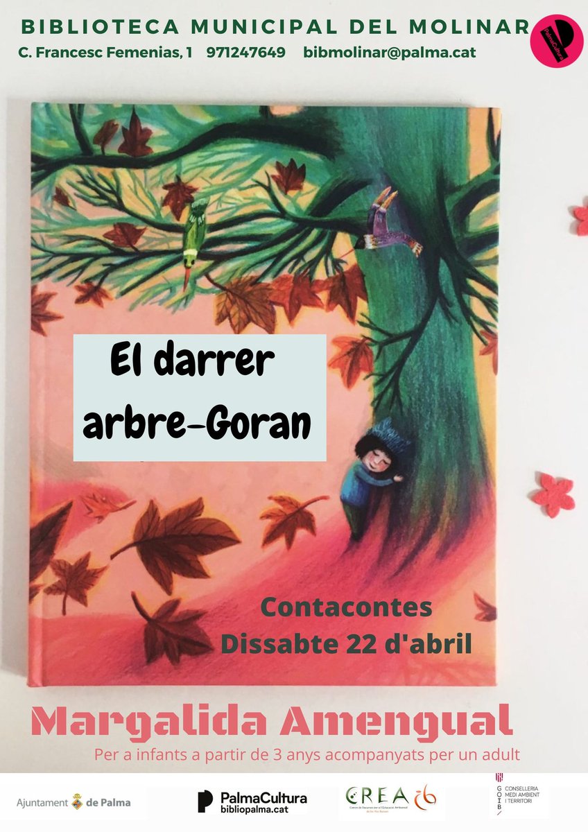 piacaib's tweet photo. 📌CONTACONTES A LA BIBLIOTECA DEL MOLINAR: EL DARRER ARBRE-GORAN
🌳Els arbres han decidit partir. En Goran veu com el bosc es va transformant en desert i troba també el seu arbre  a punt de partir, però mira de convèncer-lo perquè quedi, fent  el lloc on viu més agradable. https://t.co/HPcFElH6T6