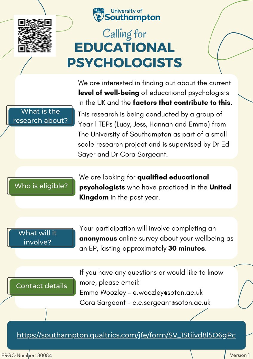 We are looking for educational psychologists to complete a survey for our research project. Please feel free to follow the link below and share with others #TwitterEPs

southampton.qualtrics.com/jfe/form/SV_1S…