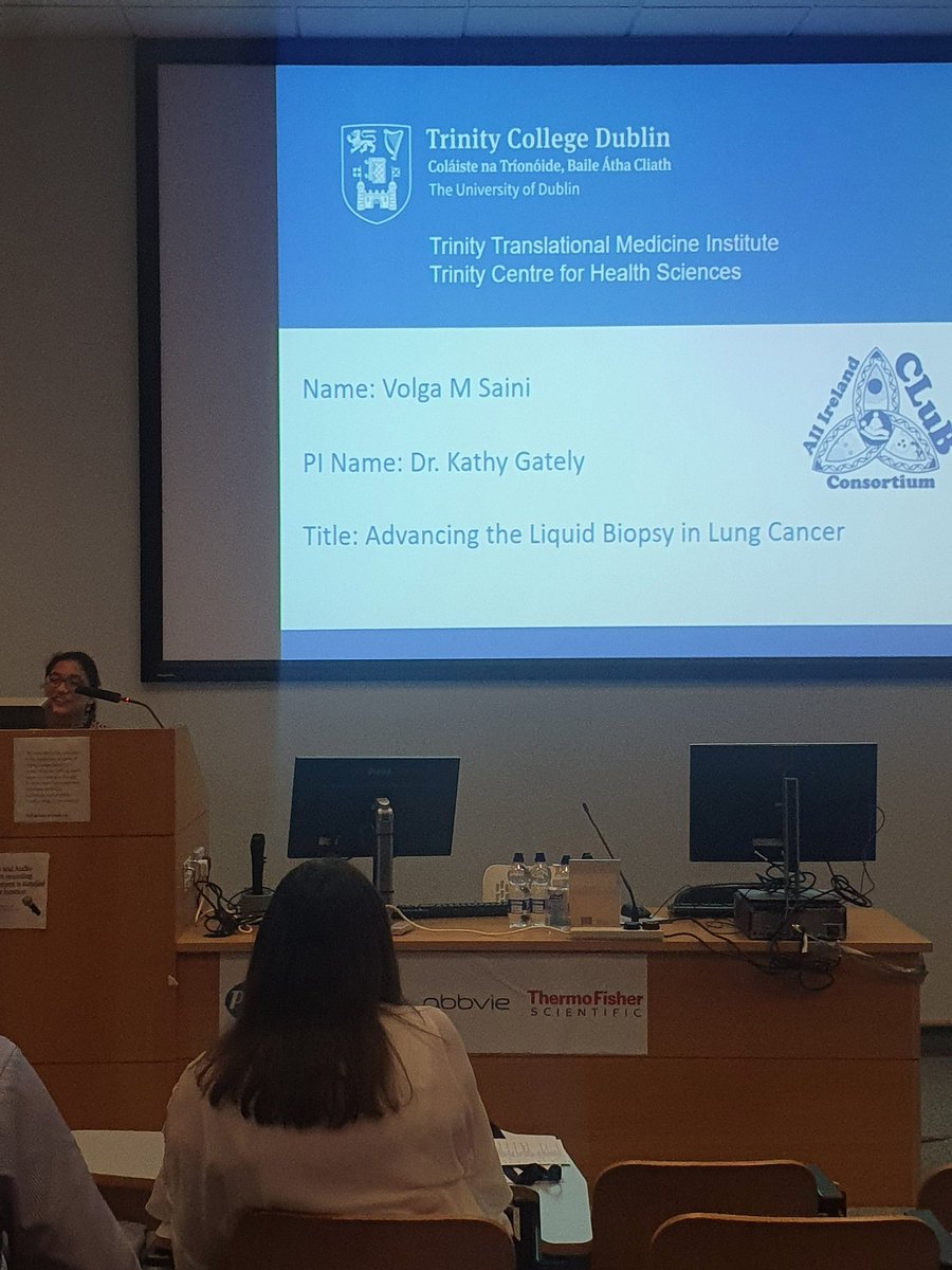 The future is bright with our @CluB_Cancer1 #PhD students @fayee_lewis @VolgaMSaini doing their first presentations at the @TCDTMI research day, evaluating the #liquidbiopsy in #ovariancancer and #lungcancer Thank you  #NorthSouthResearchAward @hea_irl for funding #sharedisland